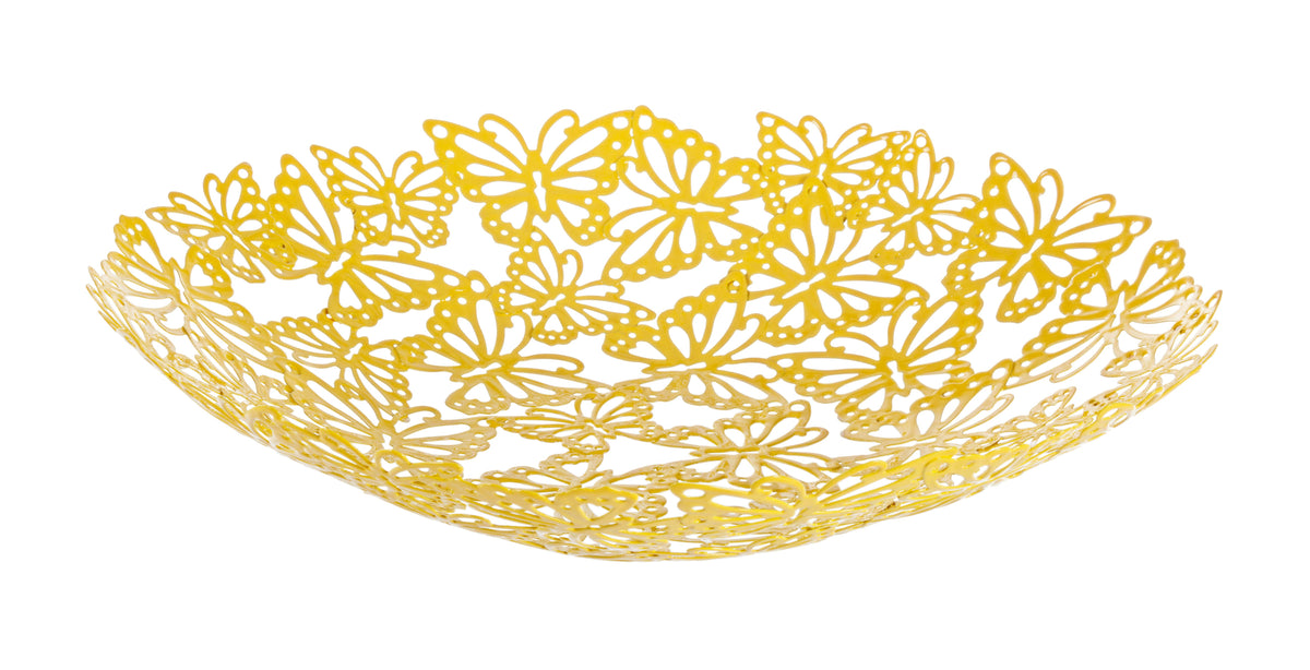 Vassoio in metallo con farfalle giallo | Rohome