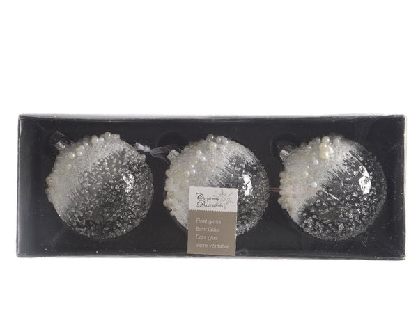 Palla di natale x3 vetro ghiaccio con perle | rohome - Rohome