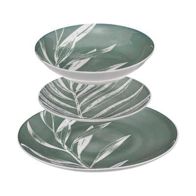 Servizio piatti 18pz in porcellana verde salvia | rohome - Rohome