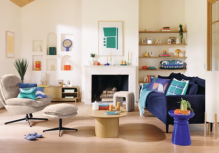 Pouf moderno in tessuto colore beige | Rohome