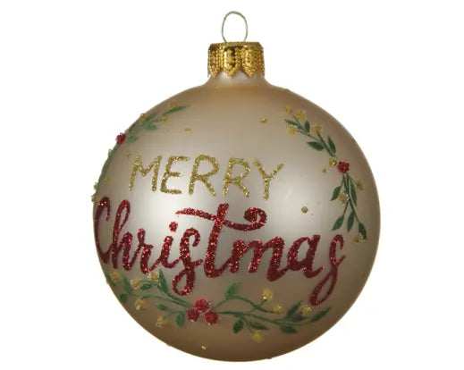 Palla di natale d.8cm colore light gold con scritta Merry Christmas | Rohome