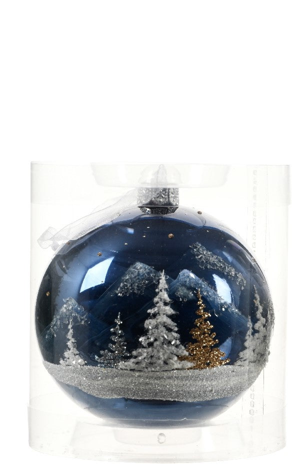 Enamelled glass Christmas ball with landscape | rohome