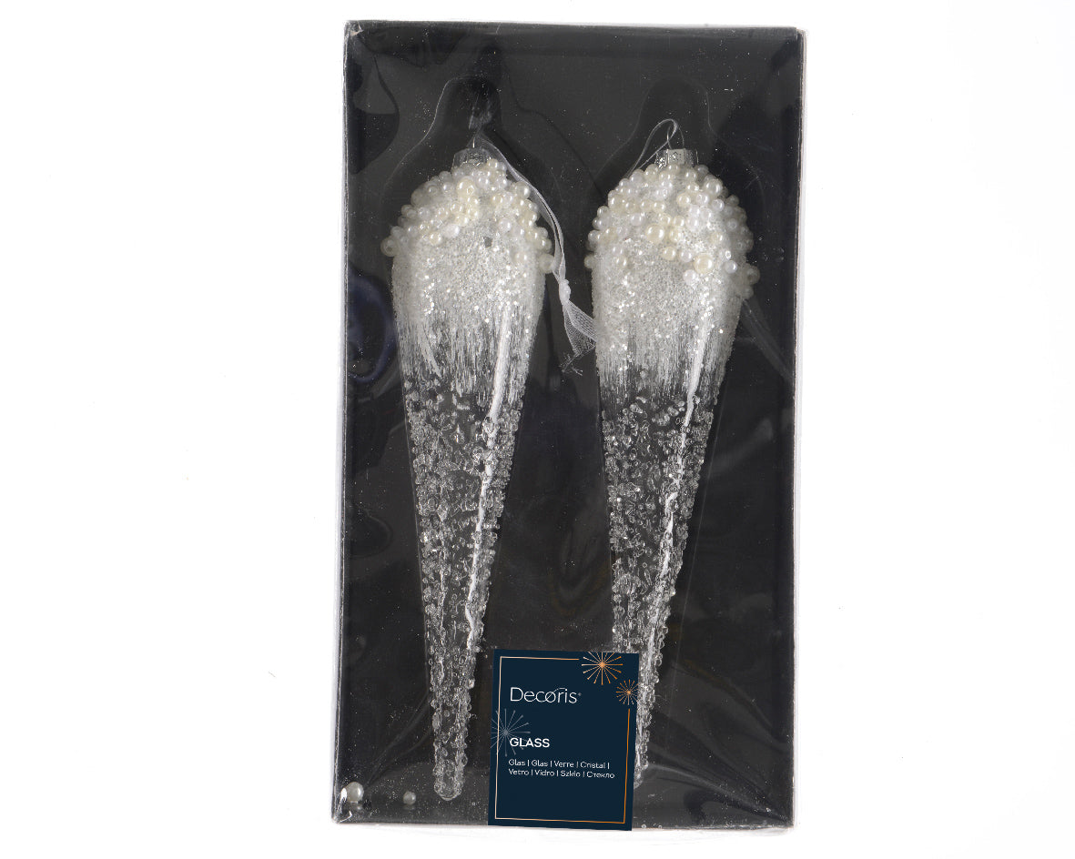 Set 2 addobbi natalizi a forma di stalattite con perle  | Rohome