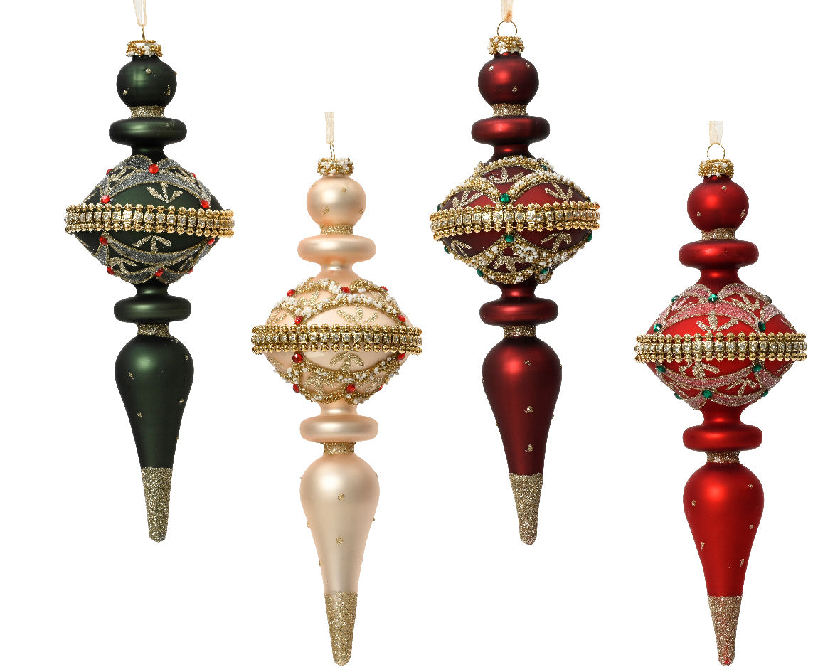 Set 2 addobbi di natale pendenti in vetro glitter con perle | rohome