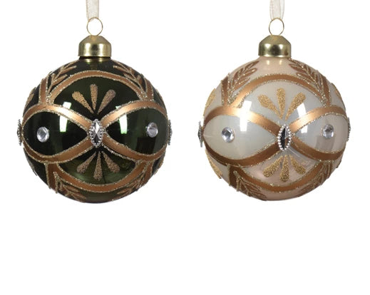 Christmas ball x3 in shiny glass with pearls | rohome