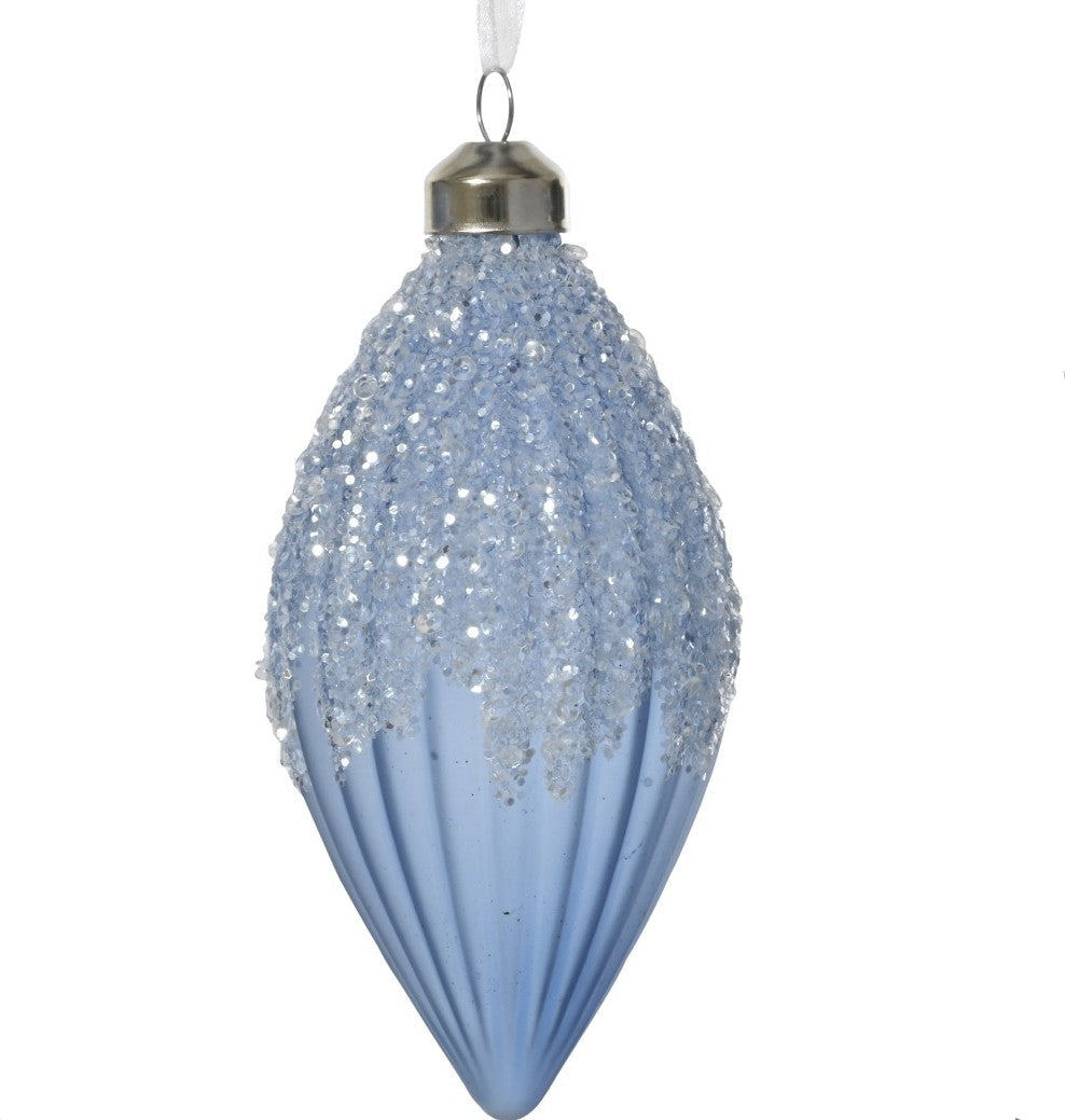 Palla di natale trottola  in vetro d.8cm azzurro indaco | Rohome