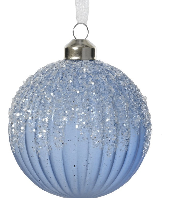 Palla di natale trottola  in vetro d.8cm azzurro indaco | Rohome