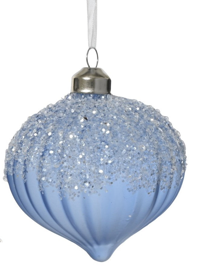 Palla di natale trottola  in vetro d.8cm azzurro indaco | Rohome