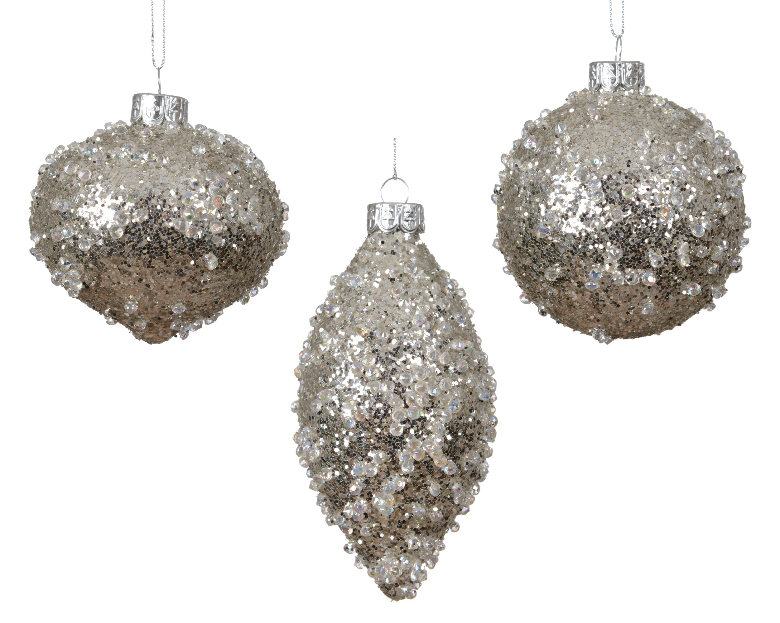 Addobbo palla di natale di vetro con paillettes argentate | Rohome