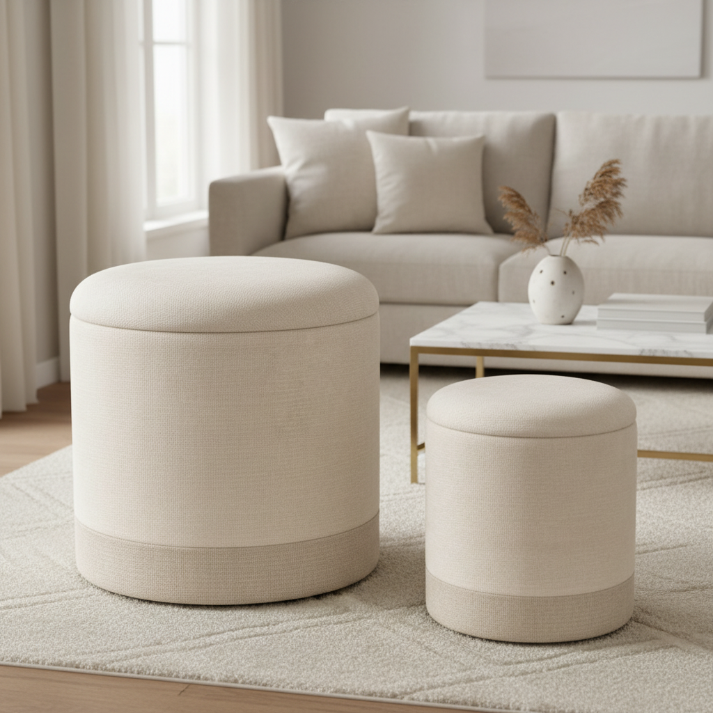 Pouf contenitore deva grigio chiaro e naturale | Rohome