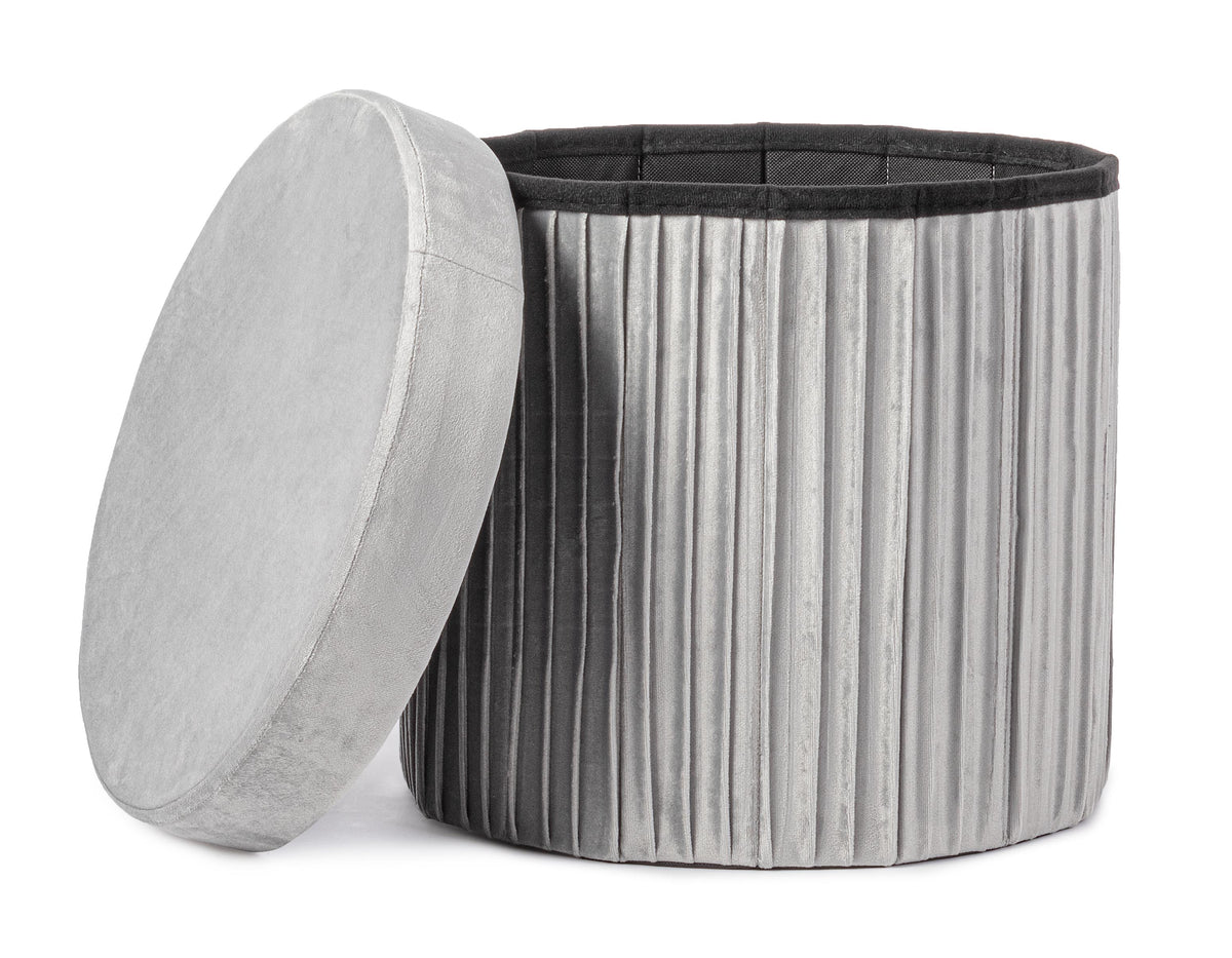 Pouf contenitore pieghevole in velluto grigio | Rohome