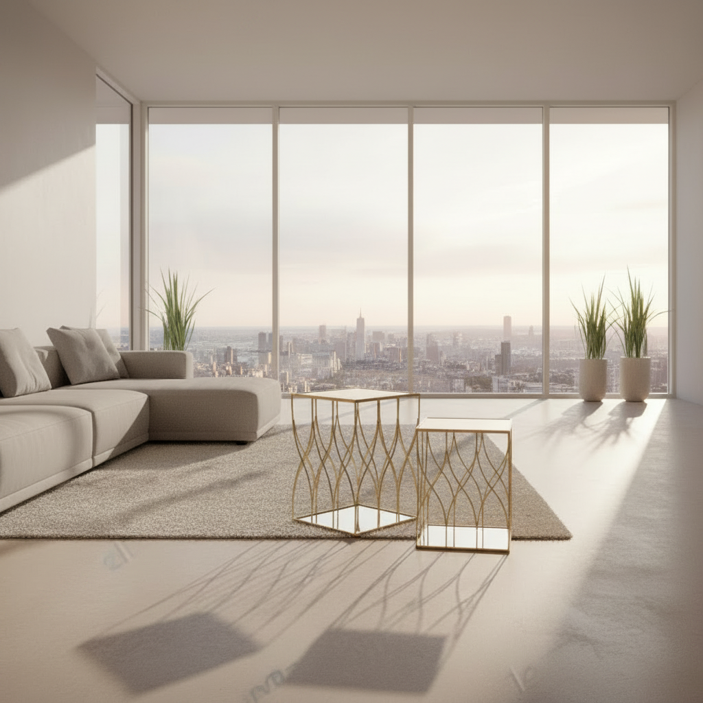 Tavolino in metallo oro con specchio | Rohome
