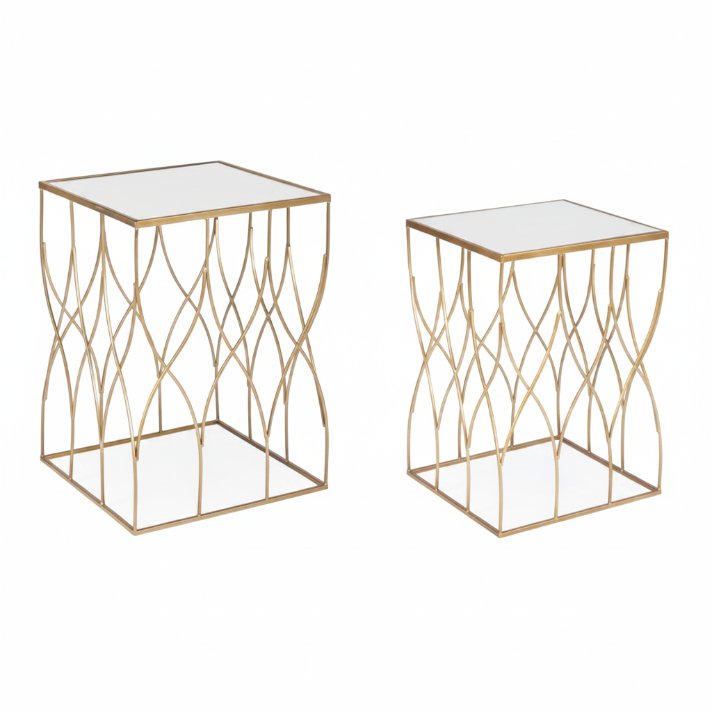 Tavolino in metallo oro con specchio | Rohome