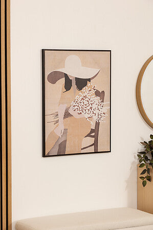 Tela stampata donna e vaso bianco con cornice 58x78cm | Rohome