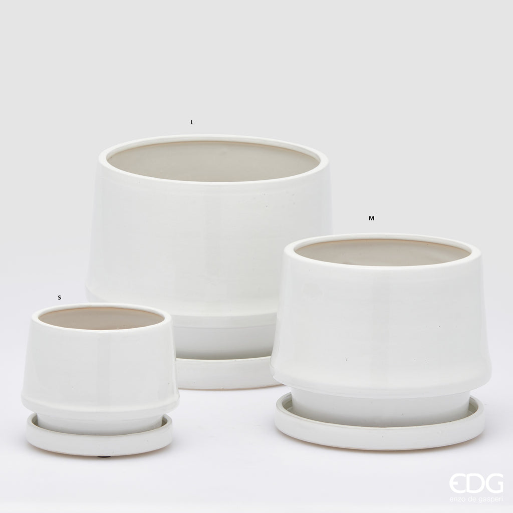 Edg - Vaso cachepot con piatto in ceramica bianco | Rohome