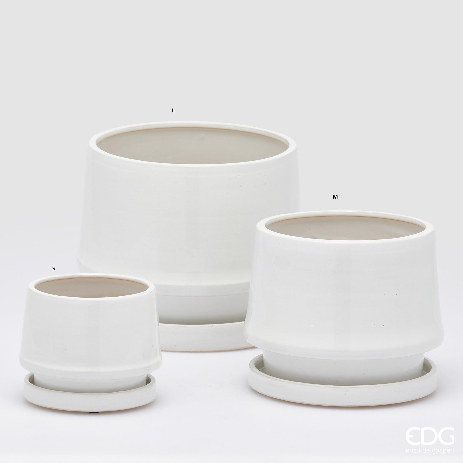 Edg - Vaso cachepot con piatto in ceramica bianco | Rohome