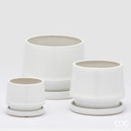Edg - Vaso cachepot con piatto in ceramica bianco | Rohome