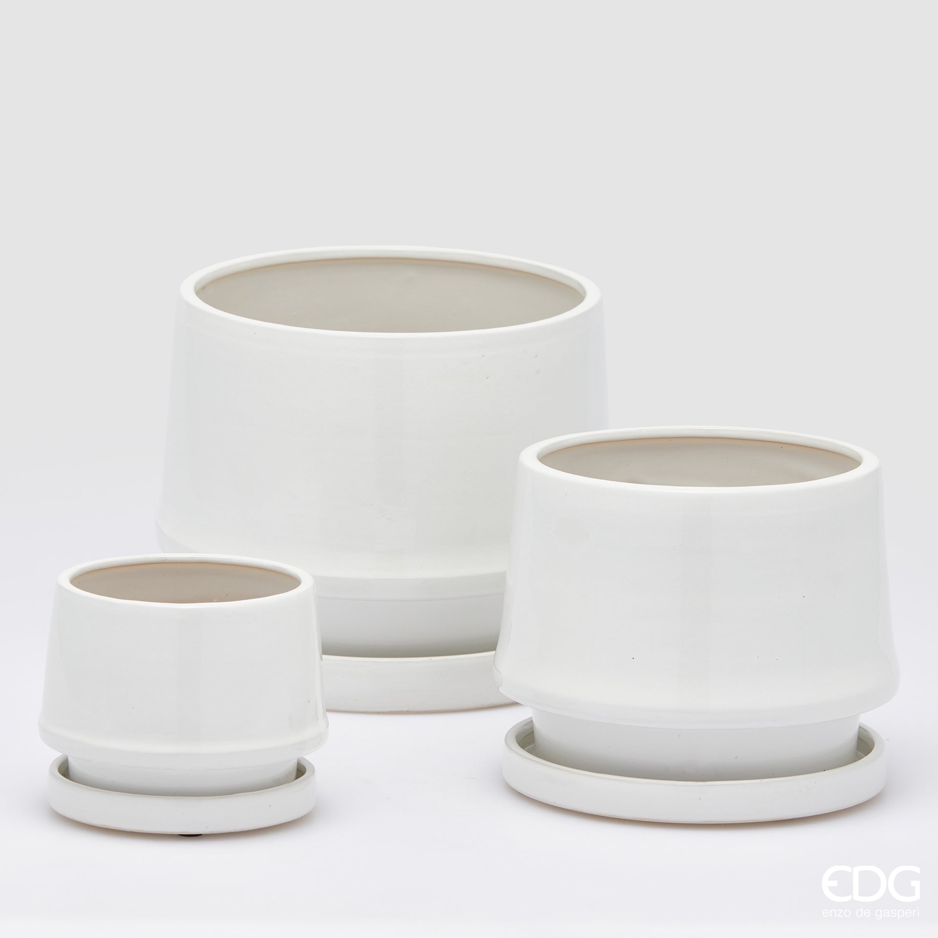 Edg - Vaso cachepot con piatto in ceramica bianco | Rohome