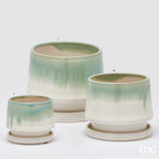 Edg - Vaso cachepot con piatto in ceramica bianco e verde | Rohome