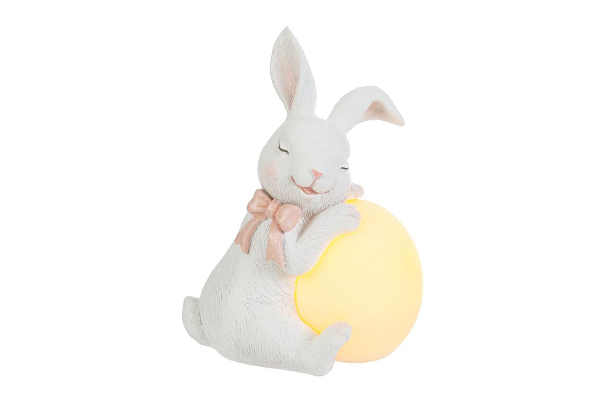 Coniglio pasquale in resina con uovo led h.15cm | Rohome