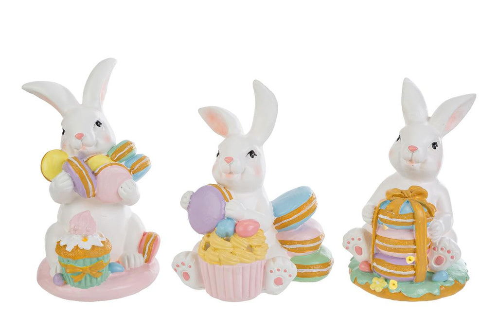 Coniglio pasquale con dolci in resina led h.15cm | Rohome