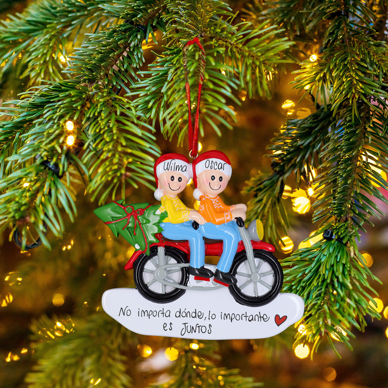Decorazione Personalizzabile Coppia su Moto con Albero di Natale | Rohome