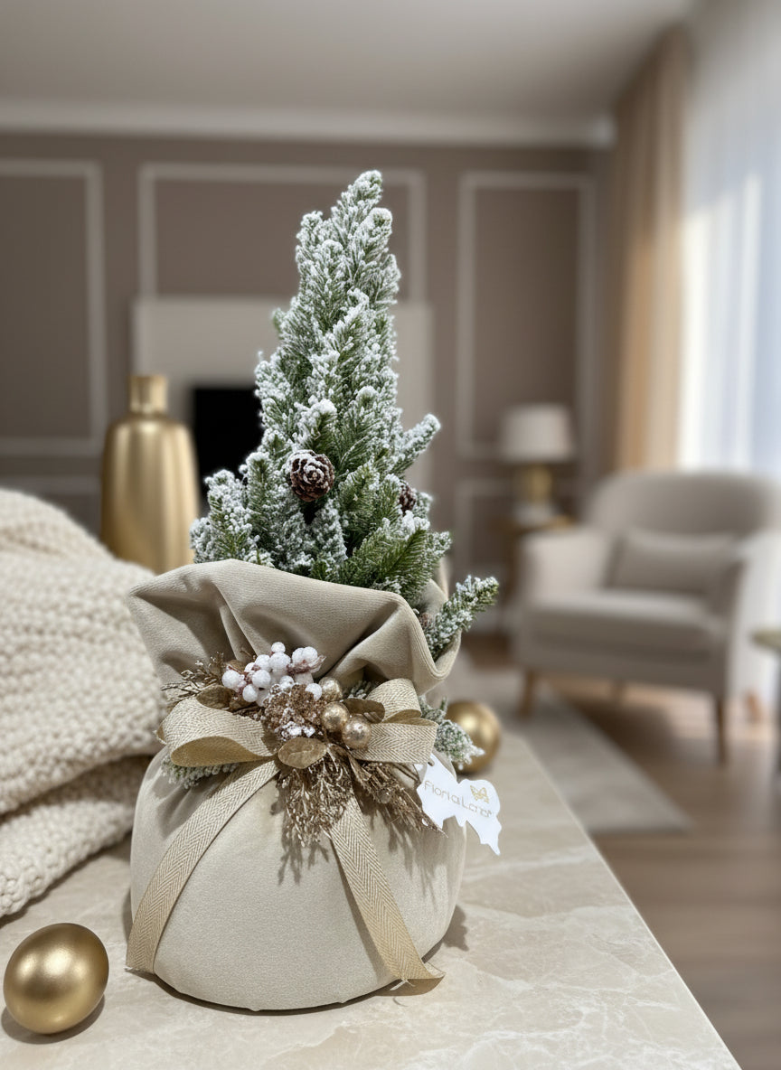 Fiori di Lena - Alberello natalizio profumato con base in velluto beige h40 | Rohome