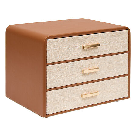 Portagioie a cassetti in vinile colore cuoio e tessuto | Rohome