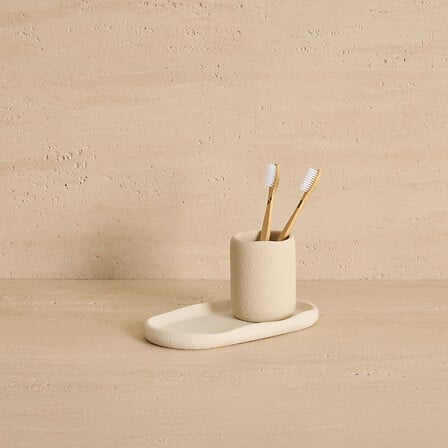Porta spazzolini  colore beige effetto pietra  | Rohome