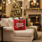 Cuscino Natalizio rosso con scritta ed alberi | Rohome