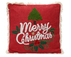 Cuscino Natalizio rosso con scritta ed alberi | Rohome