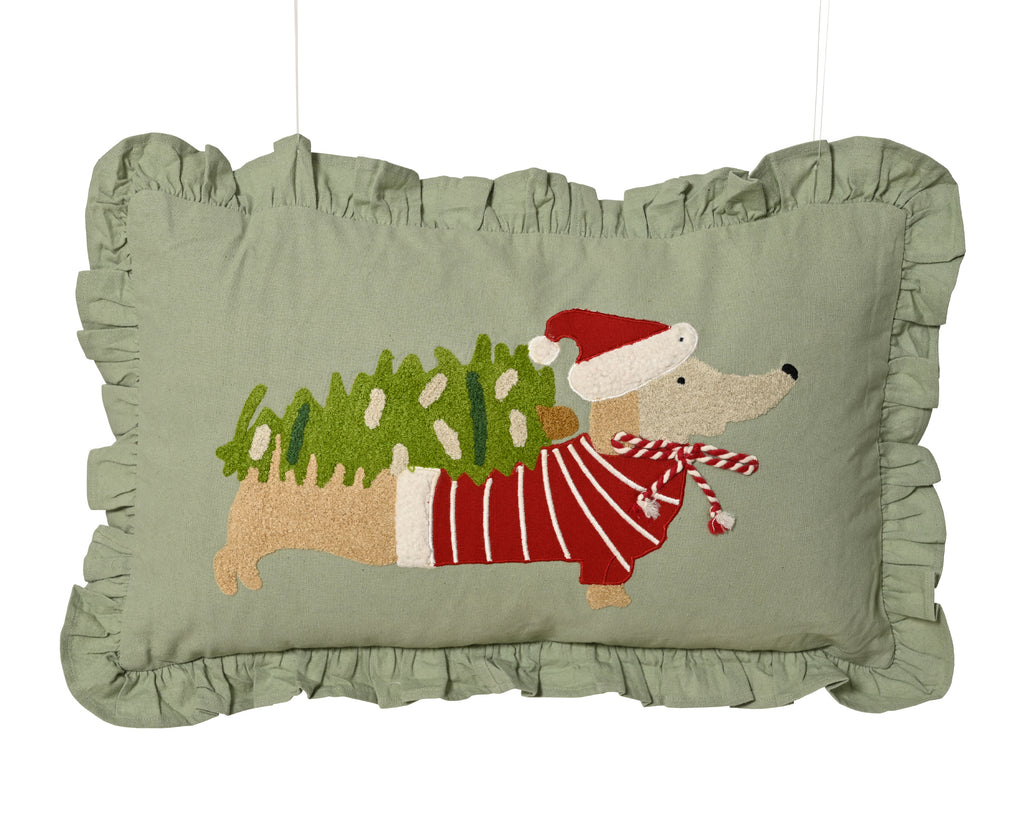 Cuscino Natalizio rettangolare verde con bassotto | Rohome