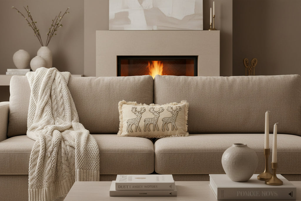 Cuscino Natalizio rettangolare beige con cervi | Rohome