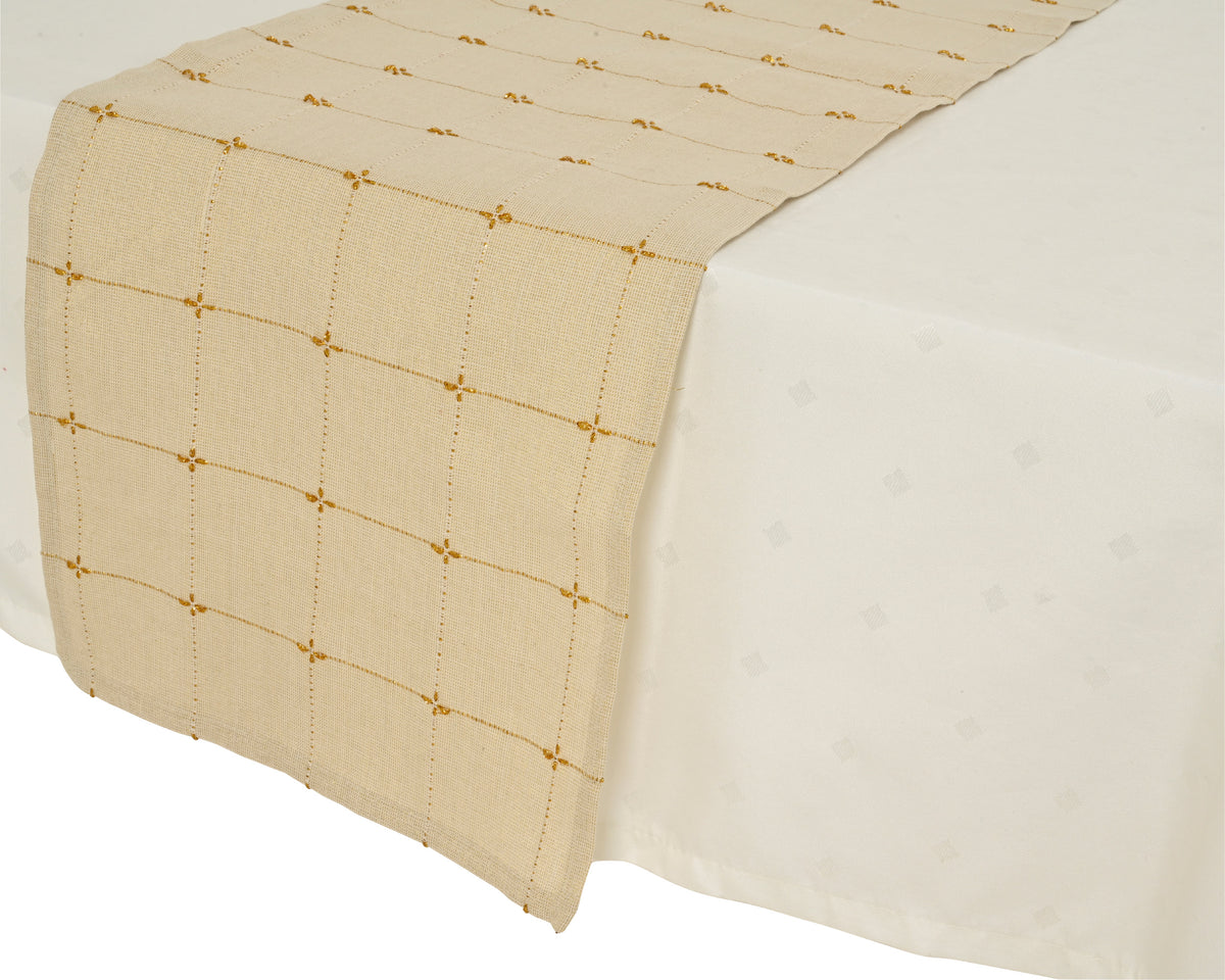 Runner di cotone con lurex dorato e cuciture | Rohome