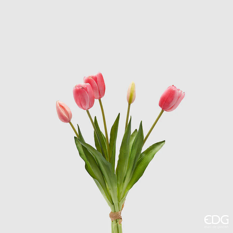 Edg - Mazzo di Tulipani rosa scuro con foglie H40 | Rohome