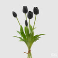 Edg - Mazzo di tulipani nero con foglie h.40cm | Rohome