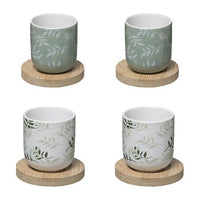 Set 4 tazzine da caffè floreali con piattino in legno| Rohome