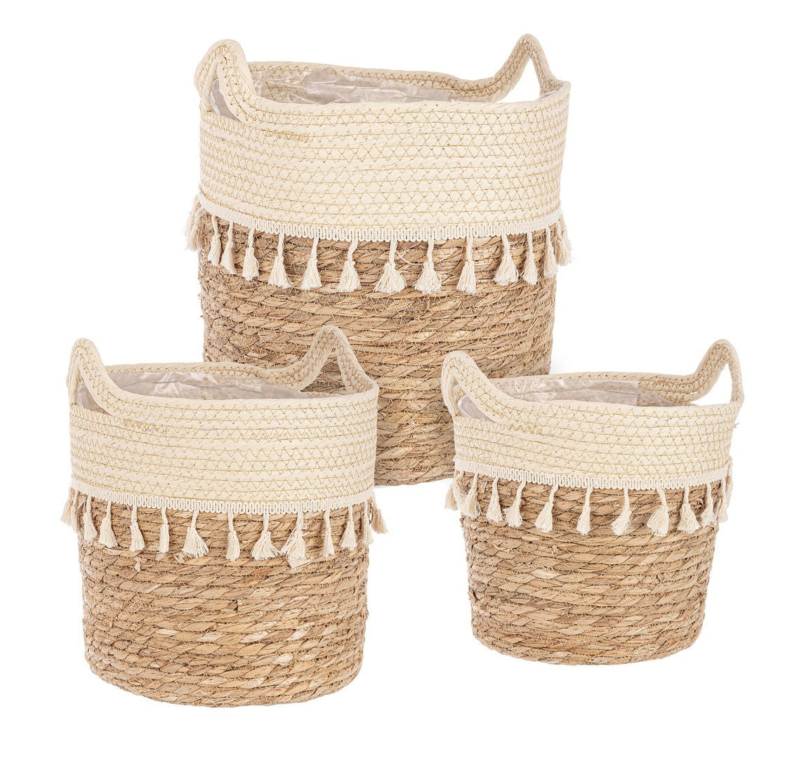 Cesto rotondo Bridget  colore naturale ed avorio | rohome