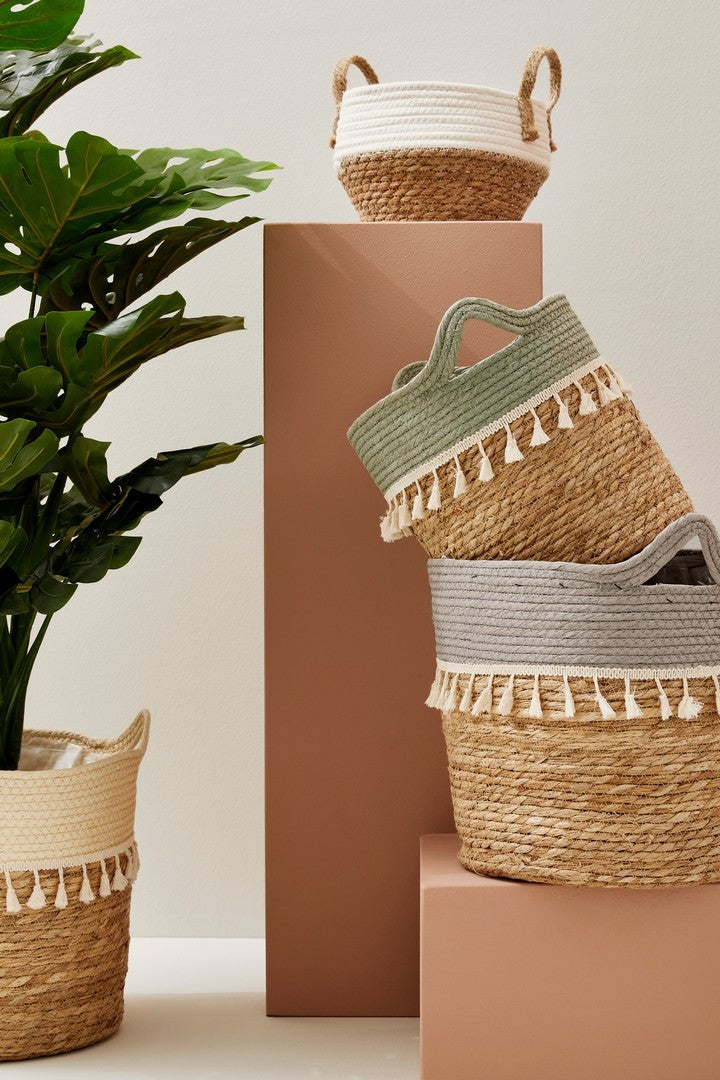 Cesto rotondo Bridget  colore naturale ed avorio | rohome
