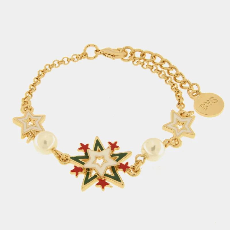 Bracciale in Metallo con fiocco di neve multicolore e stelle colorate | Rohome