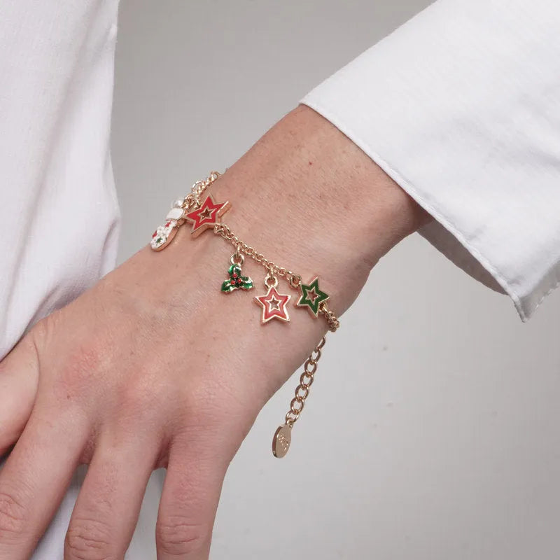 Bracciale in Metallo con albero di natale, stelle e calza | Rohome