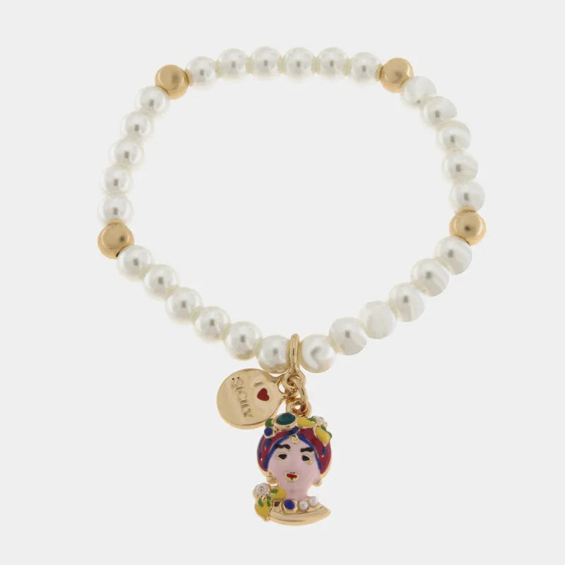 Bracciale elastico con perle e testa di moro | Rohome