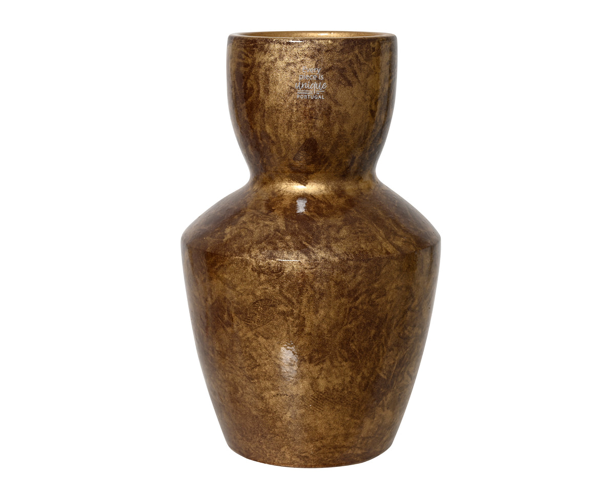 Vaso in terracotta smaltata marrone con finitura dorata | Rohome
