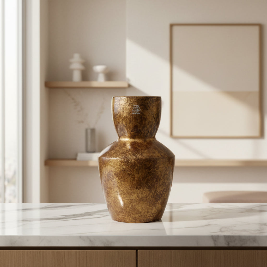 Vaso in terracotta smaltata marrone con finitura dorata | Rohome