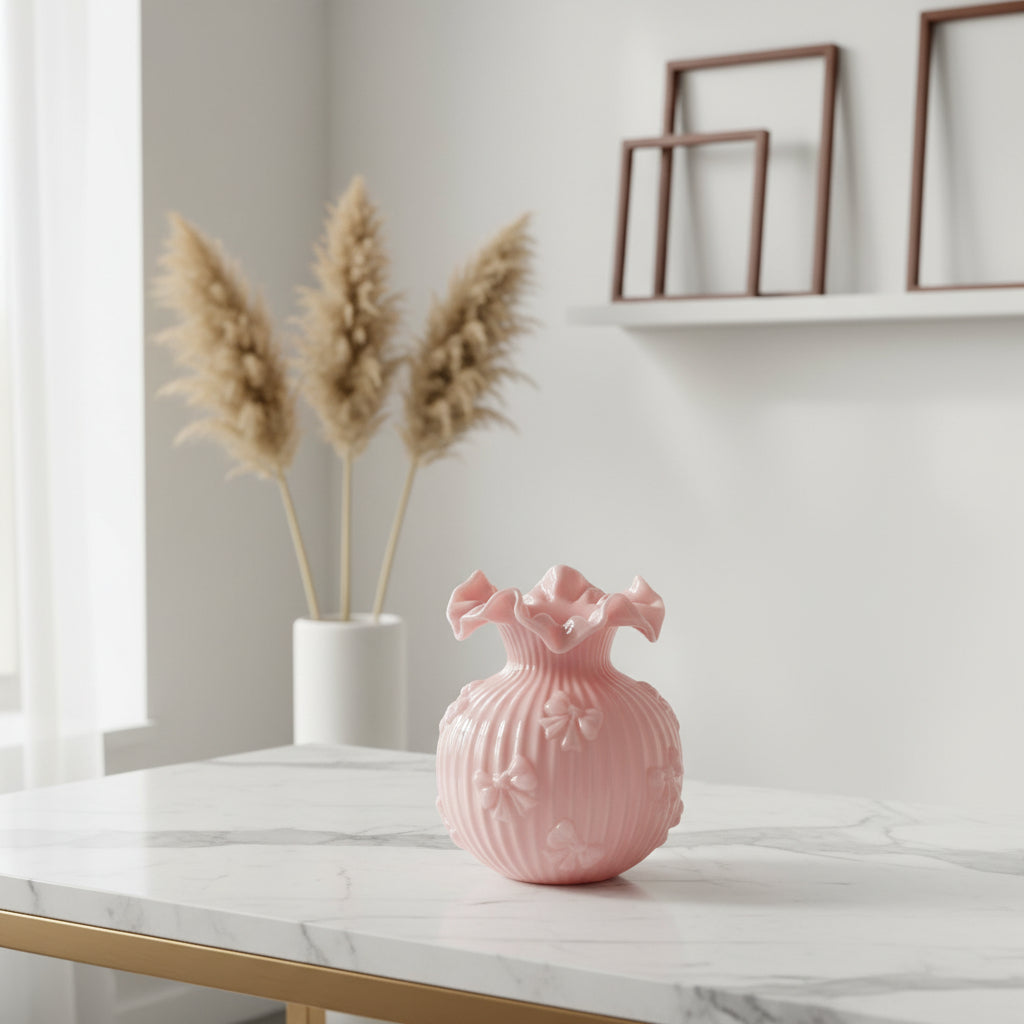 Vaso in vetro rosa con fiocchi | Rohome