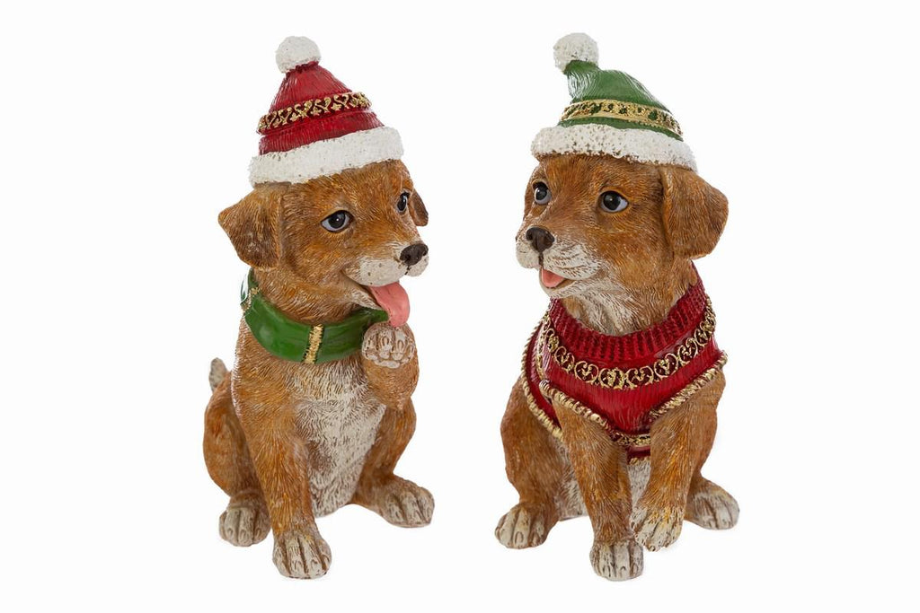 Cagnolino in resina natalizio con cappello  | Rohome