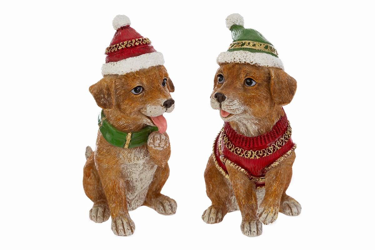 Cagnolino in resina natalizio con cappello  | Rohome