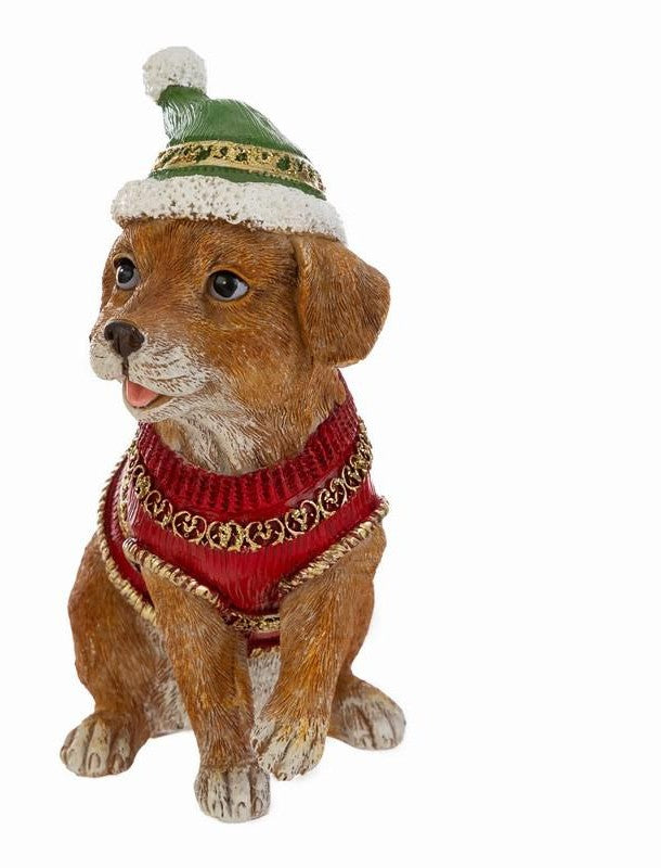Cagnolino in resina natalizio con cappello  | Rohome