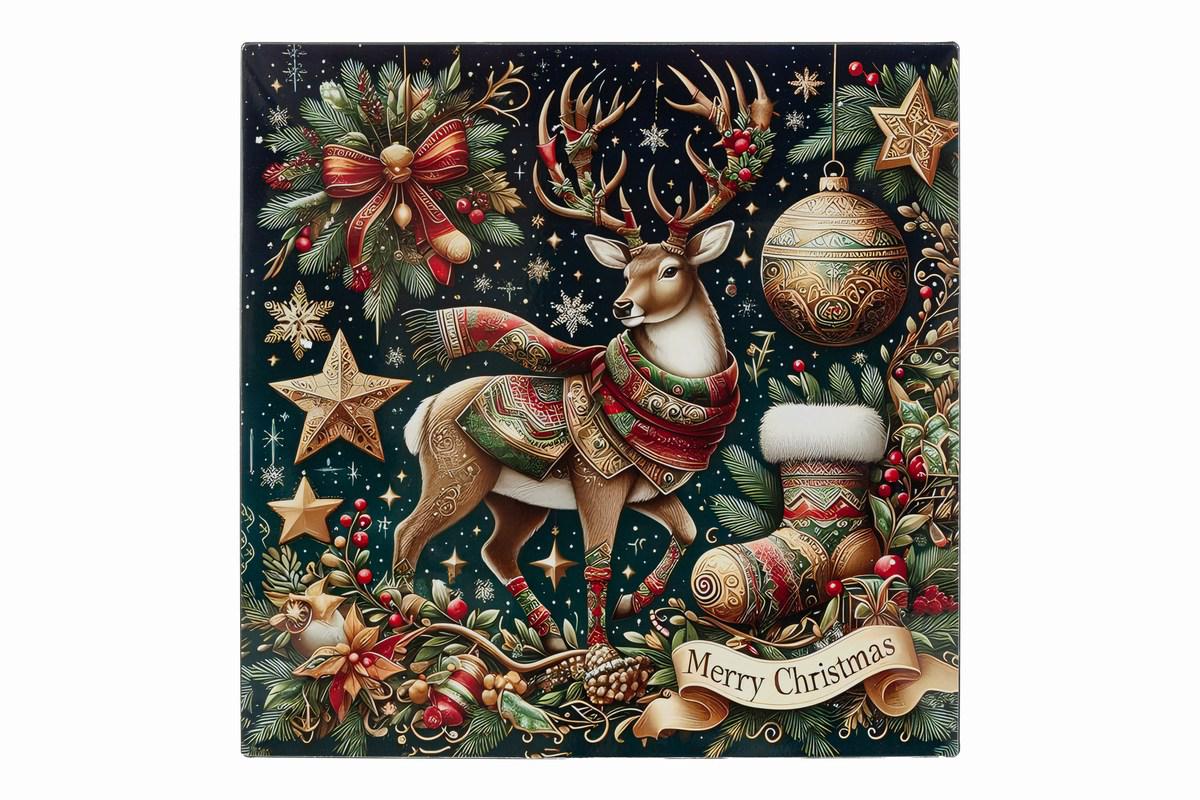 Piatto natalizio in melamina con renna disegnata | rohome