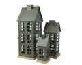 Set 3 lanterna in ferro a forma di casa colore verde | rohome